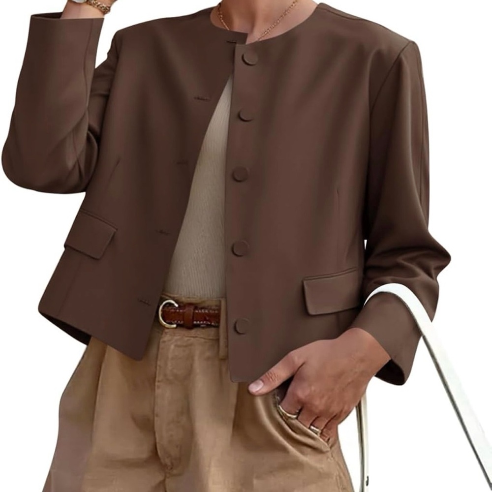 NWT Cropped Mocha Brown Lined Blazer| Structured Jacket Chic Minimalist Modern.
